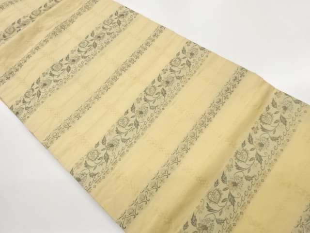 JAPANESE KIMONO / HORIZONTAL BAND / FLORAL ARABESQUE PATTERN / WOVEN- 